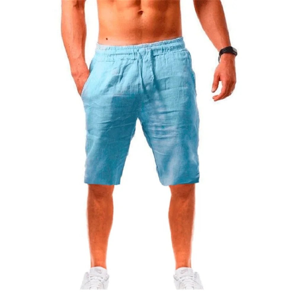 New Men's Cotton Linen Shorts Pants Male Summer Breathable Solid Color Linen Trousers Fitness Streetwear Lace up Bottoms - Clothesfassion.store