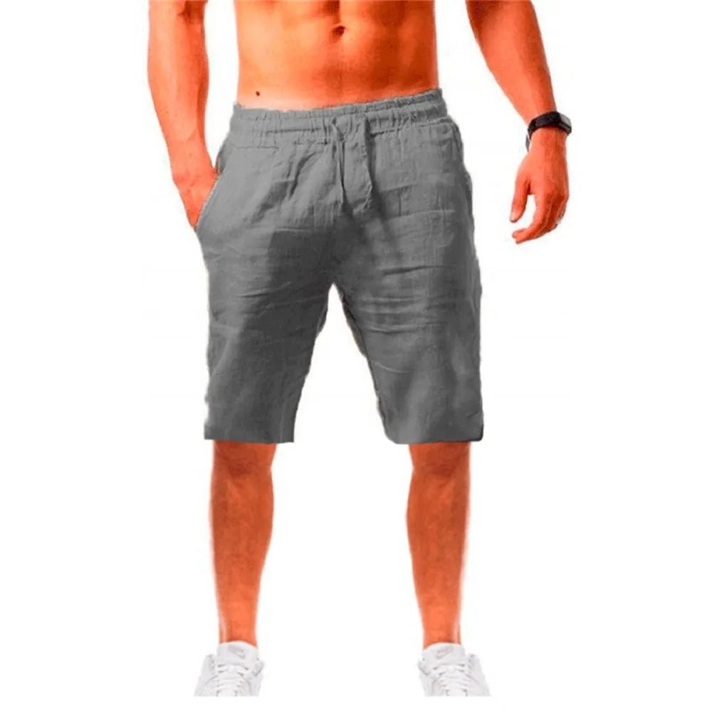 New Men's Cotton Linen Shorts Pants Male Summer Breathable Solid Color Linen Trousers Fitness Streetwear Lace up Bottoms - Clothesfassion.store