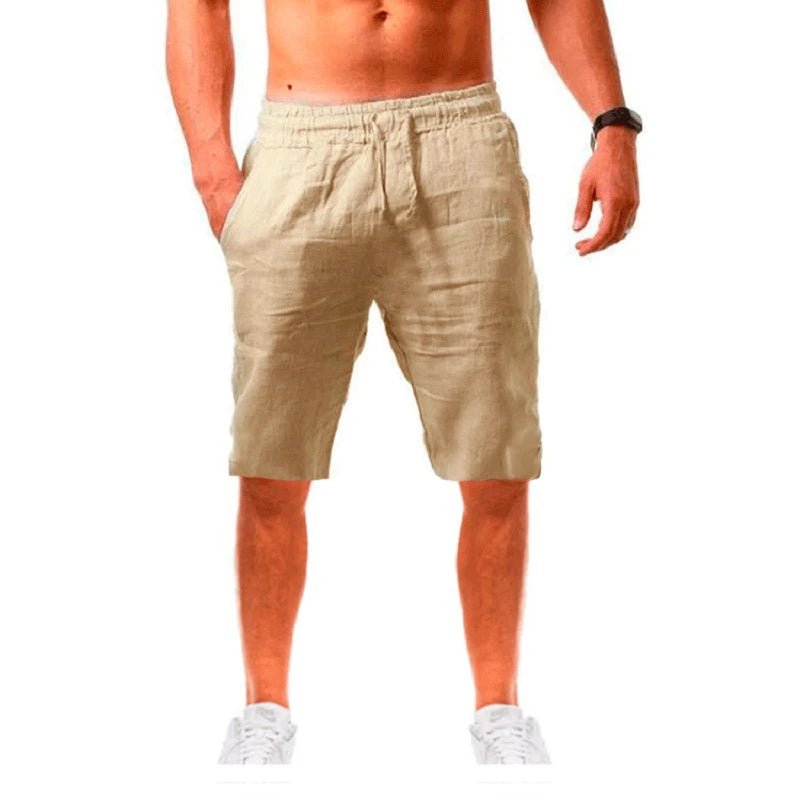 New Men's Cotton Linen Shorts Pants Male Summer Breathable Solid Color Linen Trousers Fitness Streetwear Lace up Bottoms - Clothesfassion.store