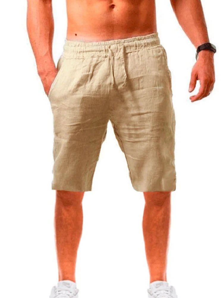New Men's Cotton Linen Shorts Pants Male Summer Breathable Solid Color Linen Trousers Fitness Streetwear Lace up Bottoms - Clothesfassion.store