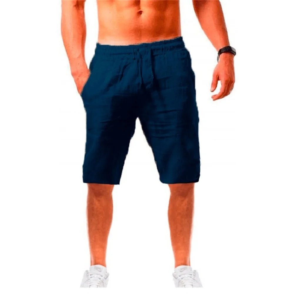 New Men's Cotton Linen Shorts Pants Male Summer Breathable Solid Color Linen Trousers Fitness Streetwear Lace up Bottoms - Clothesfassion.store