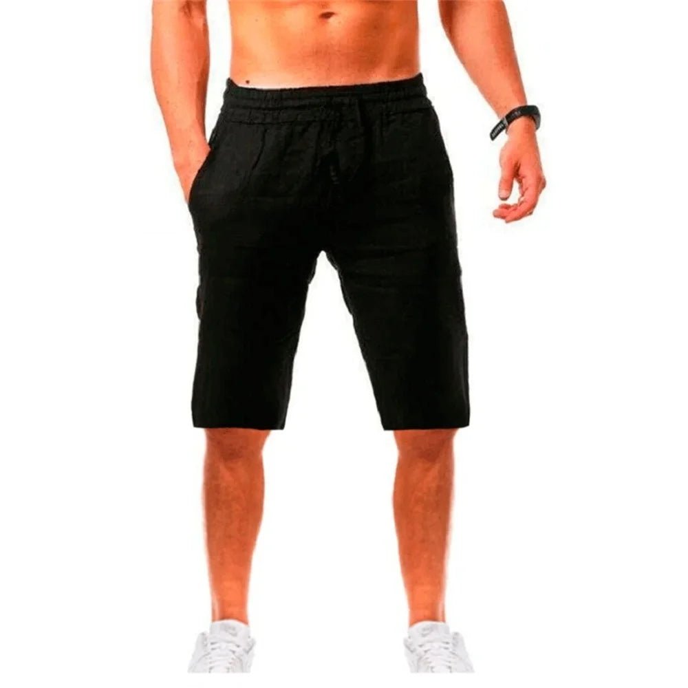 New Men's Cotton Linen Shorts Pants Male Summer Breathable Solid Color Linen Trousers Fitness Streetwear Lace up Bottoms - Clothesfassion.store