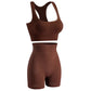 New solid color work back seamless knitting bra belly compression shorts sports running fitness yoga 2 piece set - Clothesfassion.store