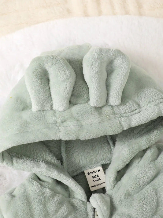 Newborn Baby Boy Autumn and winter Plush Jumpsuit Hooded Long sleeved Zipper Jumpsuit suitable for Male babies aged 0 - 18 Months - Clothesfassion.store