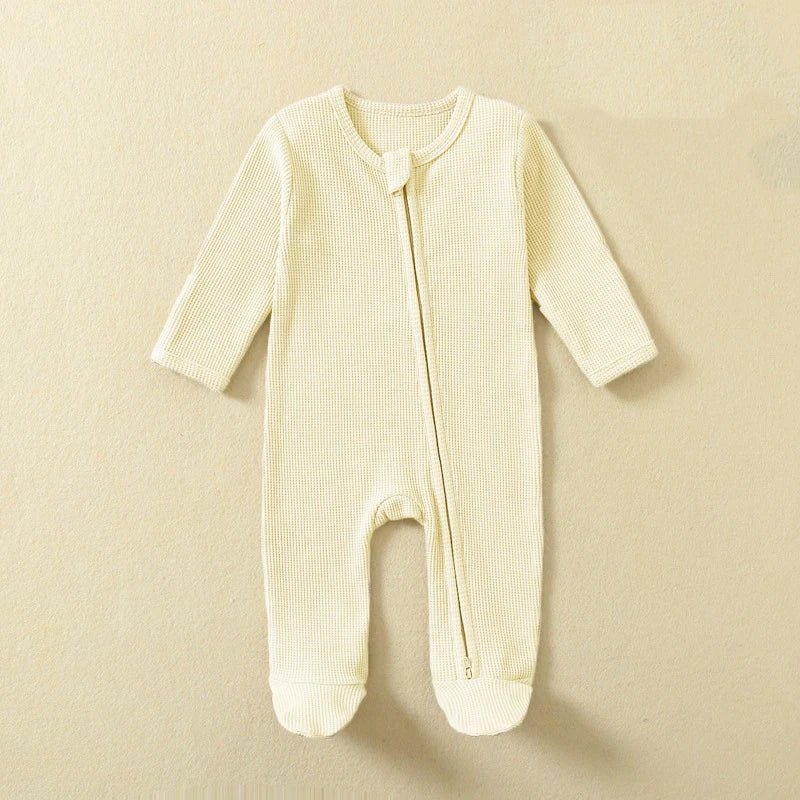 Organic Cotton Baby Rompers Waffle 100% Cotton Infant Boys Girls Jumpsuit Zipper Footed Solid Long - Sleeve Pajamas Sleepsuits - Clothesfassion.store