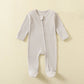 Organic Cotton Baby Rompers Waffle 100% Cotton Infant Boys Girls Jumpsuit Zipper Footed Solid Long - Sleeve Pajamas Sleepsuits - Clothesfassion.store