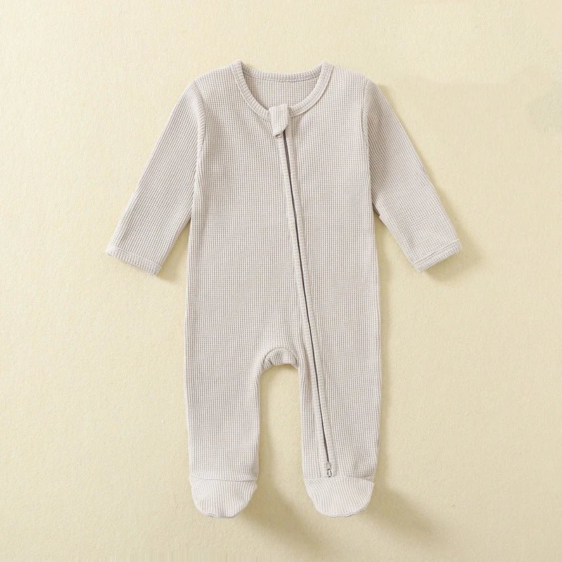 Organic Cotton Baby Rompers Waffle 100% Cotton Infant Boys Girls Jumpsuit Zipper Footed Solid Long - Sleeve Pajamas Sleepsuits - Clothesfassion.store