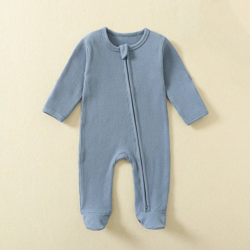 Organic Cotton Baby Rompers Waffle 100% Cotton Infant Boys Girls Jumpsuit Zipper Footed Solid Long - Sleeve Pajamas Sleepsuits - Clothesfassion.store