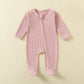 Organic Cotton Baby Rompers Waffle 100% Cotton Infant Boys Girls Jumpsuit Zipper Footed Solid Long - Sleeve Pajamas Sleepsuits - Clothesfassion.store
