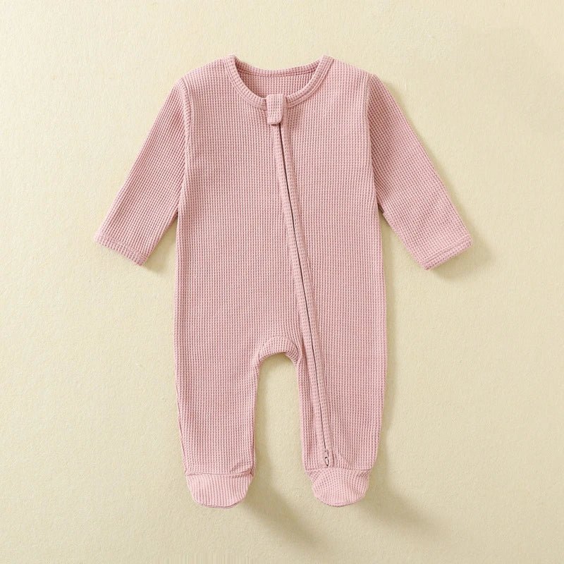 Organic Cotton Baby Rompers Waffle 100% Cotton Infant Boys Girls Jumpsuit Zipper Footed Solid Long - Sleeve Pajamas Sleepsuits - Clothesfassion.store