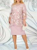 Plus Size Dresses Woman Two - piece Embroidery Floral Elegant Beautiful Party Dress for Formal Occasions Women's Dresses - Clothesfassion.store