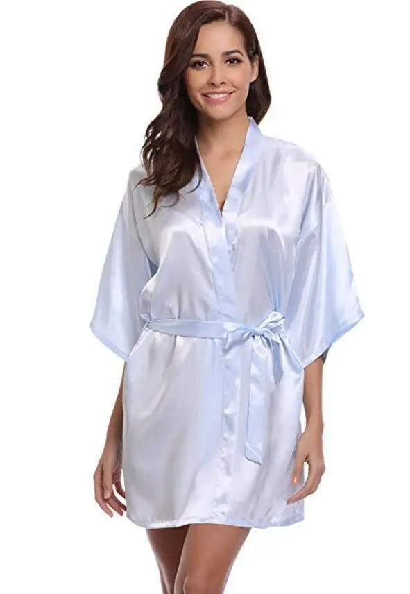 RB032 2018 New Silk Kimono Robe Bathrobe Women Silk Bridesmaid Robes Sexy Navy Blue Robes Satin Robe Ladies Dressing Gowns - Clothesfassion.store