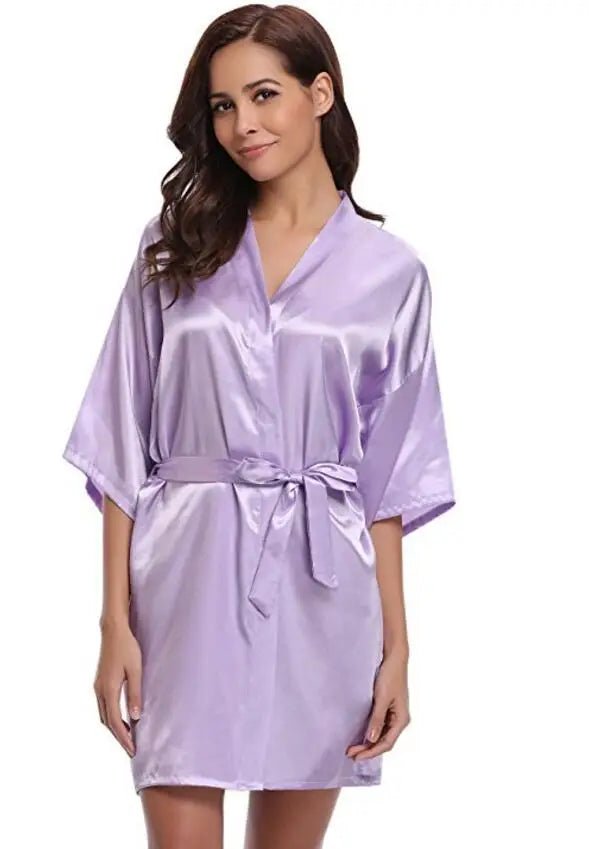 RB032 2018 New Silk Kimono Robe Bathrobe Women Silk Bridesmaid Robes Sexy Navy Blue Robes Satin Robe Ladies Dressing Gowns - Clothesfassion.store