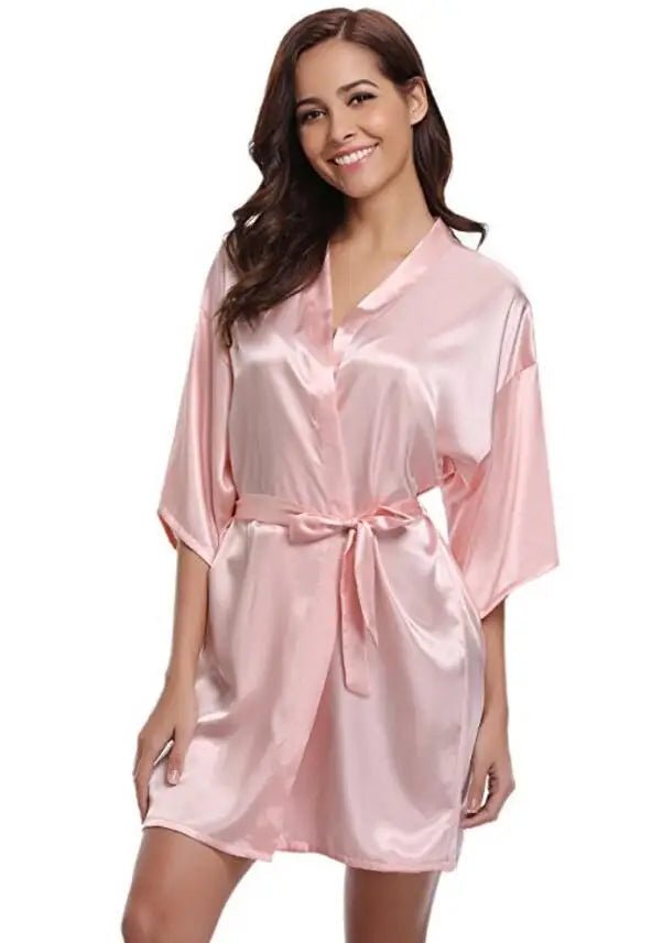 RB032 2018 New Silk Kimono Robe Bathrobe Women Silk Bridesmaid Robes Sexy Navy Blue Robes Satin Robe Ladies Dressing Gowns - Clothesfassion.store