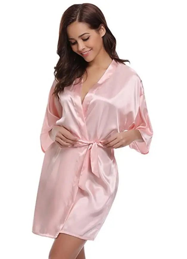 RB032 2018 New Silk Kimono Robe Bathrobe Women Silk Bridesmaid Robes Sexy Navy Blue Robes Satin Robe Ladies Dressing Gowns - Clothesfassion.store