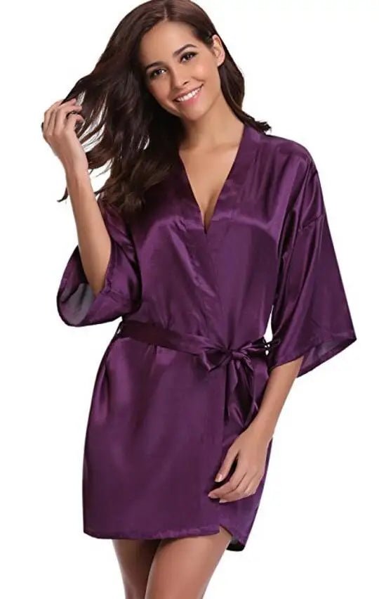 RB032 2018 New Silk Kimono Robe Bathrobe Women Silk Bridesmaid Robes Sexy Navy Blue Robes Satin Robe Ladies Dressing Gowns - Clothesfassion.store
