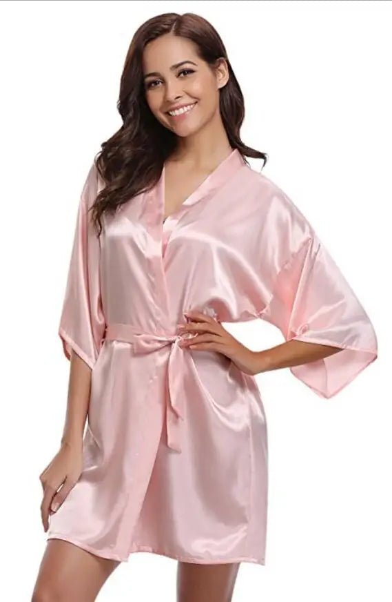 RB032 2018 New Silk Kimono Robe Bathrobe Women Silk Bridesmaid Robes Sexy Navy Blue Robes Satin Robe Ladies Dressing Gowns - Clothesfassion.store