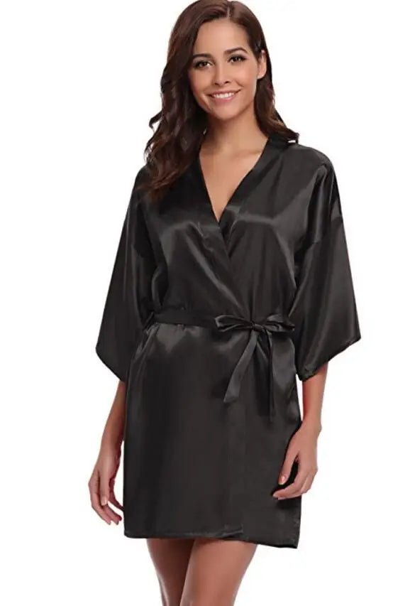 RB032 2018 New Silk Kimono Robe Bathrobe Women Silk Bridesmaid Robes Sexy Navy Blue Robes Satin Robe Ladies Dressing Gowns - Clothesfassion.store