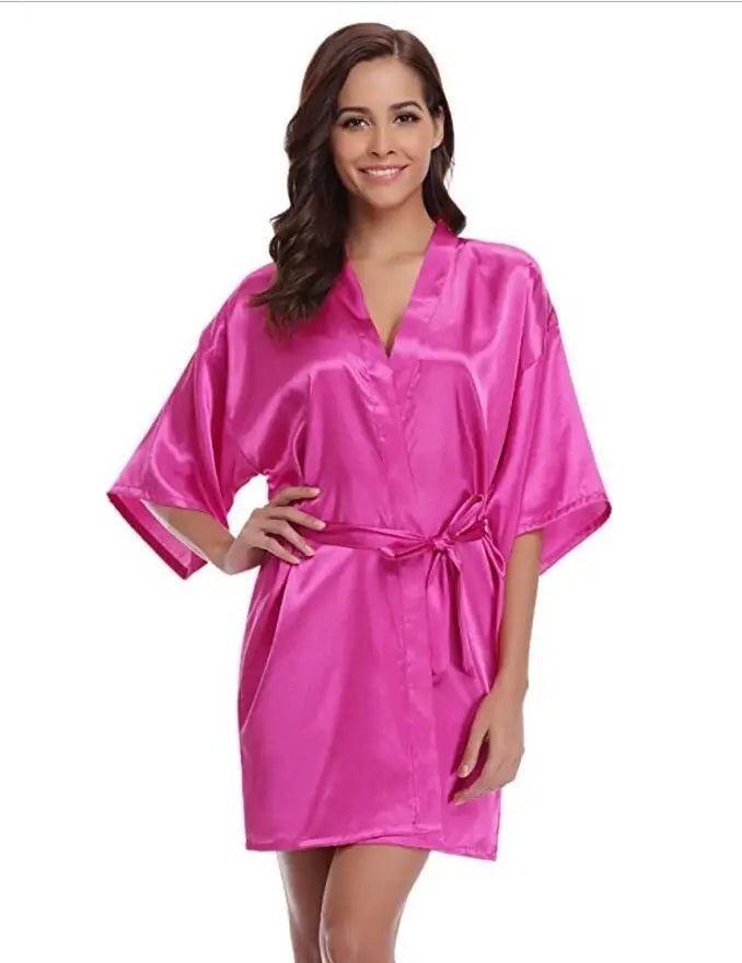 RB032 2018 New Silk Kimono Robe Bathrobe Women Silk Bridesmaid Robes Sexy Navy Blue Robes Satin Robe Ladies Dressing Gowns - Clothesfassion.store
