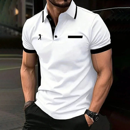 Spring Summer Men Clothes Short Sleeve Turn - down Collar Polo Shirt Fake Pocket Print Business Casual Polo Shirt Resilient Tops - Clothesfassion.store