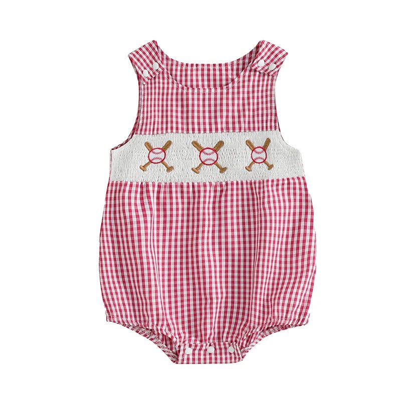 Summer Baby Clothes Newborn Boy Girl Smocked Bubble Romper Baseball Plaid Overall Infant Jumpsuit Outfit - Clothesfassion.store