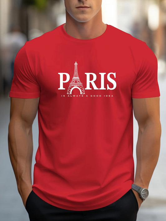 Summer Men's T Shirt Short Sleeve Paris Pattern Print Casual O - Neck Oversized Pullover Fashion Streetwear Male Clothing T-Shirts - Clothesfassion.store