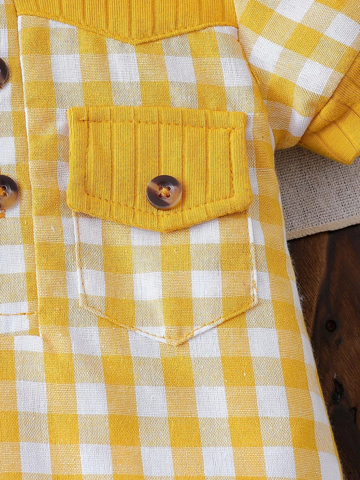 Summer Yellow Infant Baby Unisex Boys Girls Romper Plaid Print Short Sleeve Button Front Jumpsuit Daily Casual Clothes For 3 - 18M - Clothesfassion.store