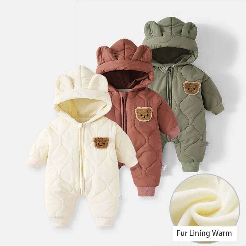  Winter Baby Outwear Clothing Fur Lining Warm Toddler Girl's Boy's Rompers Cartoon Bear Infant Jumpsuit - Clothesfassion.store
