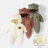  Winter Baby Outwear Clothing Fur Lining Warm Toddler Girl's Boy's Rompers Cartoon Bear Infant Jumpsuit - Clothesfassion.store