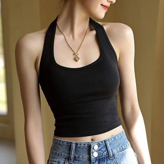 Women Halter Neck Tube Camis Sexy Backless Black White Tank Tops Streetwear Vest Female Crop Top Summer Basic T-shirts Ladies - Clothesfassion.store