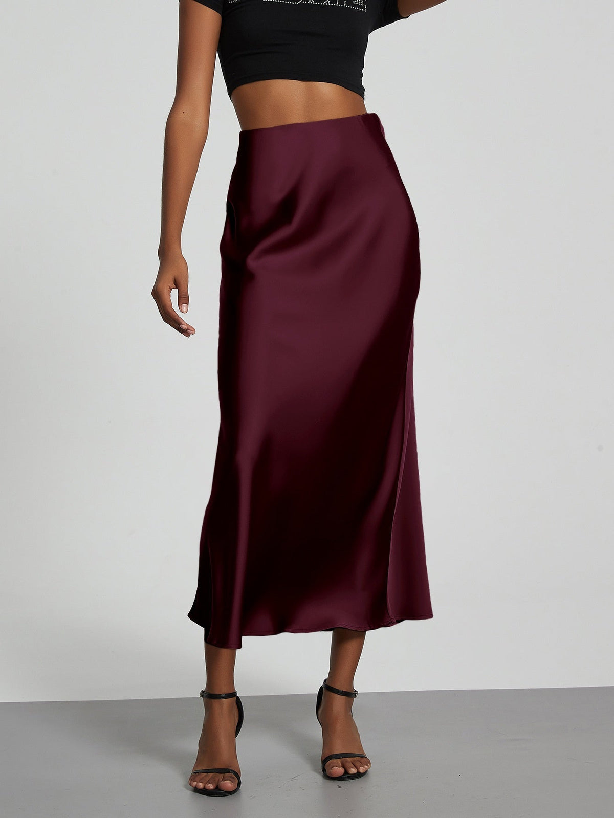 Women's Slim Fit Satin Skirt Fashion Chic Solid Long Skirt - Clothesfassion.store