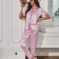 Women's Stripe Print Satin Casual Pajama Set Short Sleeve Buttons Lapel Top & Pants Comfortable Relaxed Fit Summer Nightwear - Clothesfassion.store