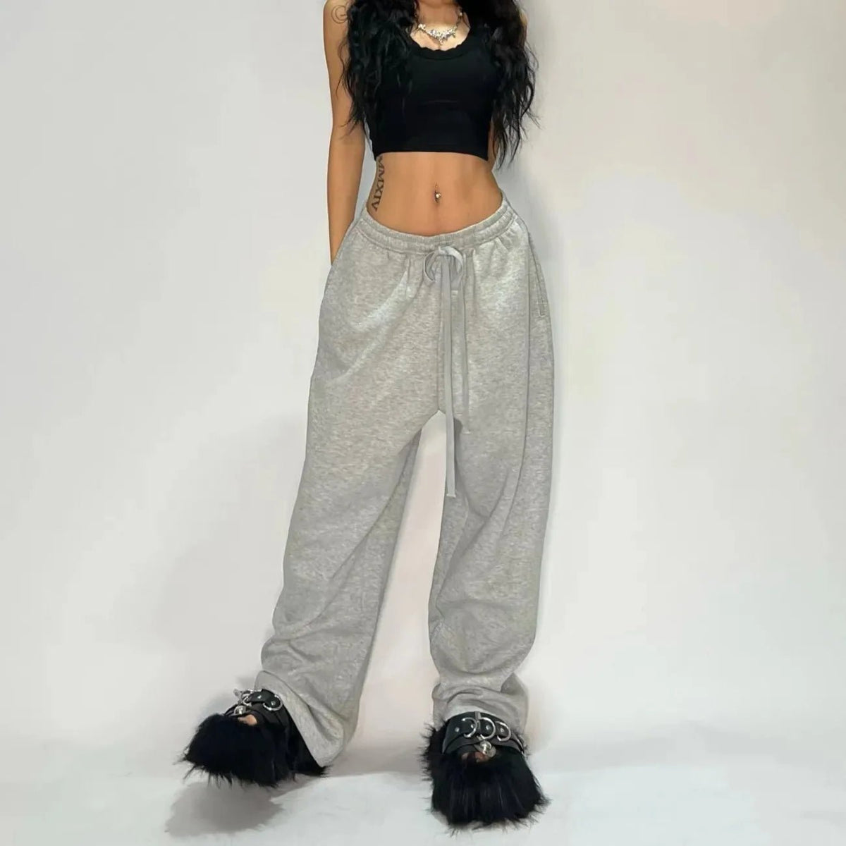 Y2k Embroidered Black Gray Casual Pants Camo Functional Tactical Functional Men's Women's Premium Jogging Drawstring Sweatpants - Clothesfassion.store