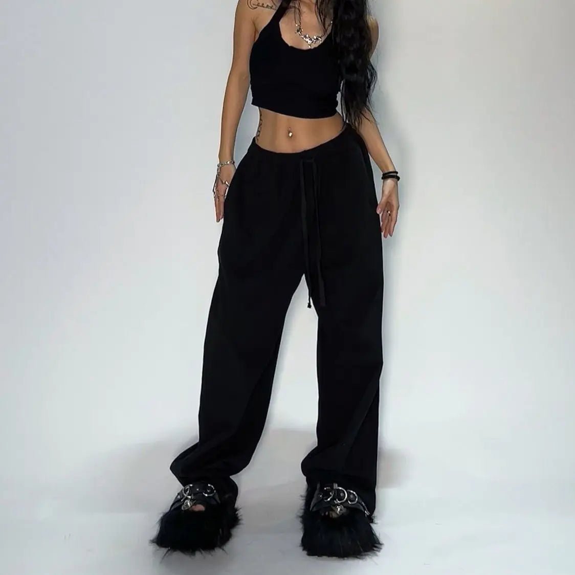 Y2k Gray Casual Pants Vintage Functional Tactical Men's Women's Premium Jogging Wide Leg Pants Drawstring Streetwear Sweatpants - Clothesfassion.store