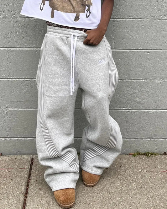 Y2k Gray Casual Pants Vintage Functional Tactical Men's Women's Premium Jogging Wide Leg Pants Drawstring Streetwear Sweatpants - Clothesfassion.store