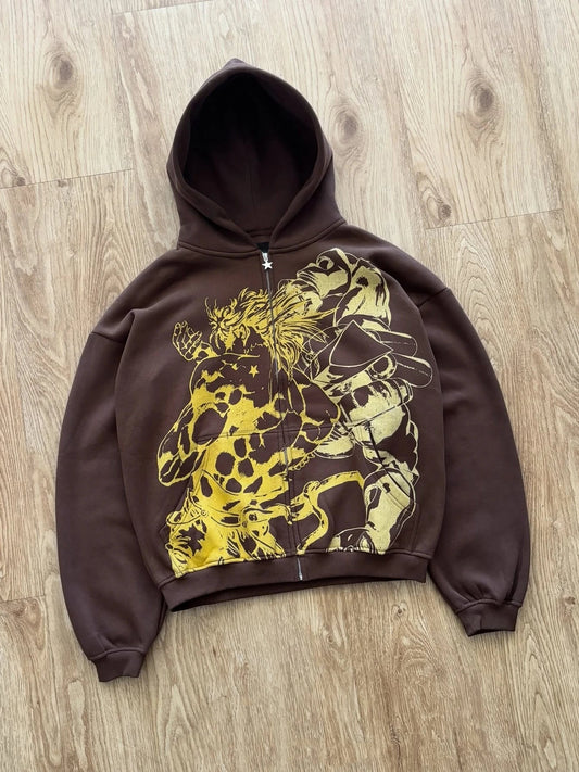Y2k Stands Hiphop Japanese Za Warudo JOJO Hoodies Harajuku Oversized Mens Womens Zipper Hoodie Hip Hop Couple Street Sweatshirt - Clothesfassion.store