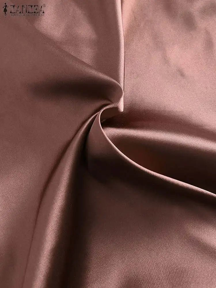ZANZEA Woman Spring Autumn Satin Silk Skirt Work OL Back Zipper Faldas Saia Jupe Elegant Casual Party Solid Sundress 2023 - Clothesfassion.store