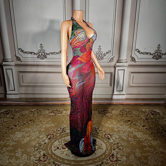 ZD New Women's Backless Dress Floral Print Sexy Deep V - neck Halter Sleeveless Maxi Dress Stylish Dress - Clothesfassion.store